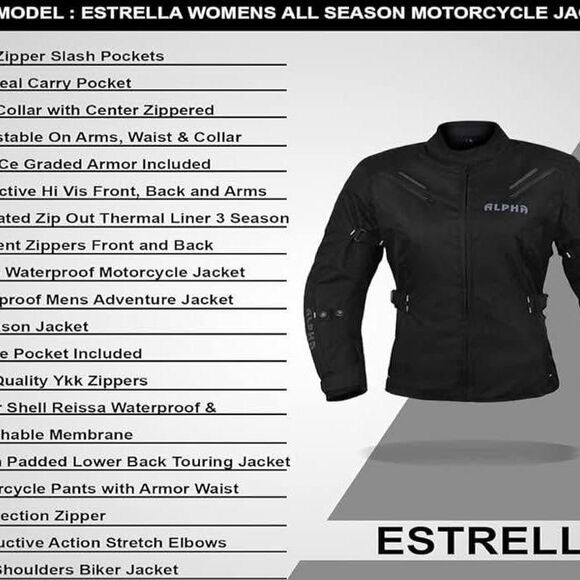 ALPHA CYCLE GEAR ALL SEASON WOMEN MOTORCYCLE JACKET WATERPROOF RIDING Black 2XL - Picture 3 of 7